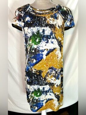 Tory Burch Multicolor Abstract Silk Shift Dress, Size 6